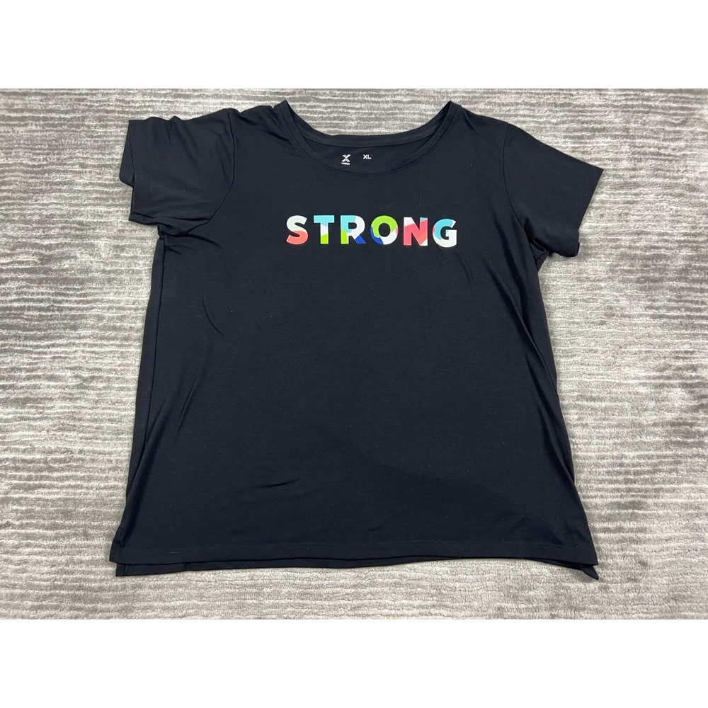 Xersion T-Shirt Womens XL Black Strong Graphic Quick-Dri Short Sleeve Activewear
